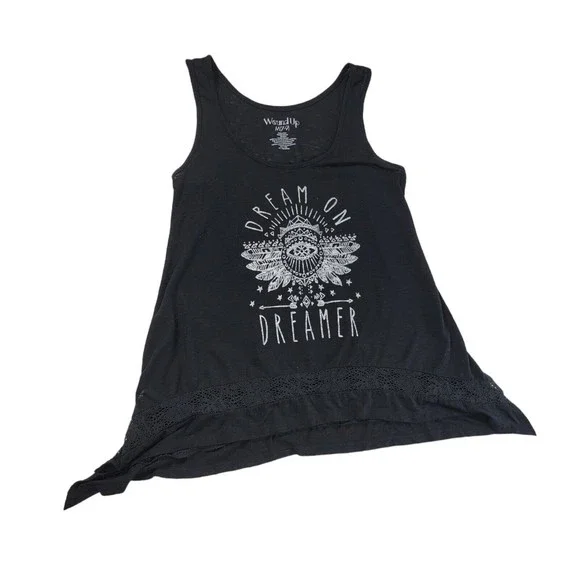 Tunic Tank Top Shirt Junior M 7-9 Dream on Dreamer Sleeveless Scoop Neck Black - Picture 5 of 16